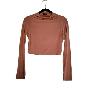 Naked Wardrobe Brown Stretchy Blouse Top Mock Neck Long Sleeve XL NWOT‎